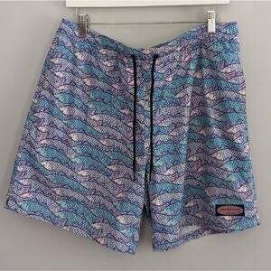 Men's Vineyard Vines Swim Trunks Large Blue White Fish Lined